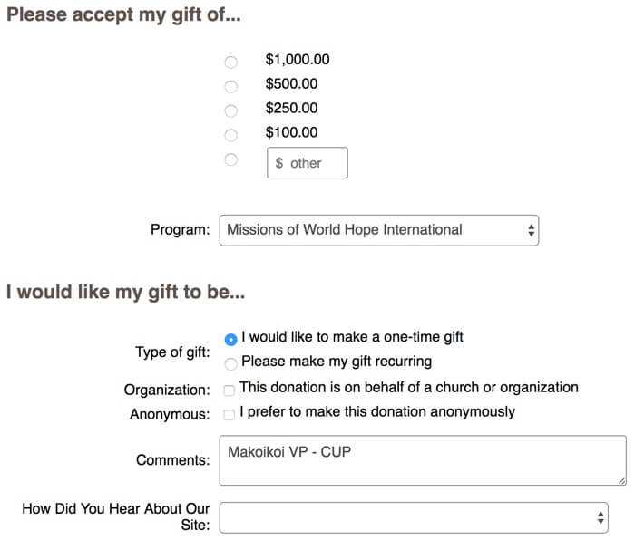 How to send a donation via worldhope.org